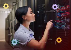 A person in a server room.
