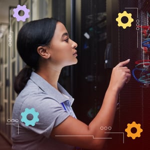 A person in a server room.