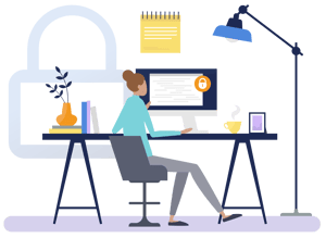 Remote employee working form home office.