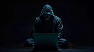 a hacker in a dark room.